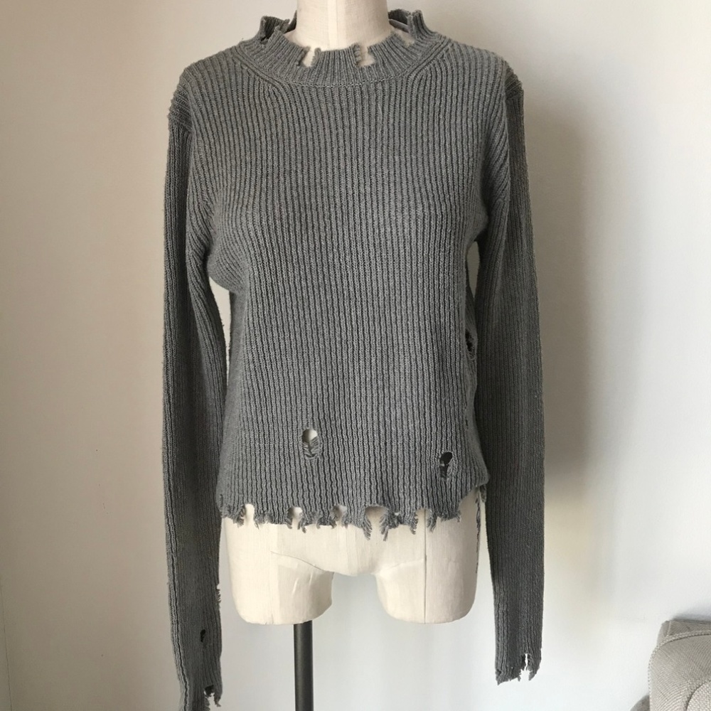 [LF] Distress Grey Knit Sweater Top